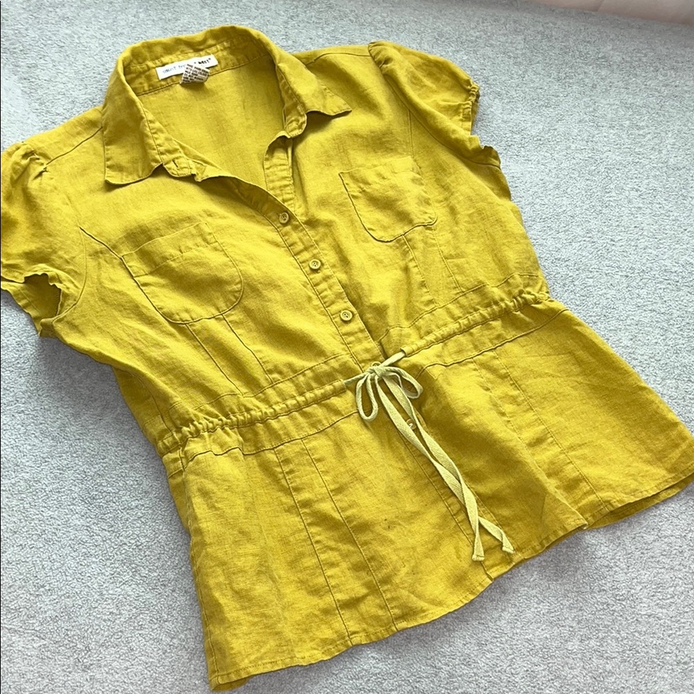 Linen Button Top XL Coastal Cinch Waist Summer Chartreuse